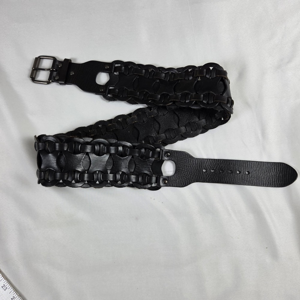 Custom‎ Crafted Wide 3" Black Woven Leather Belt Women's 2X